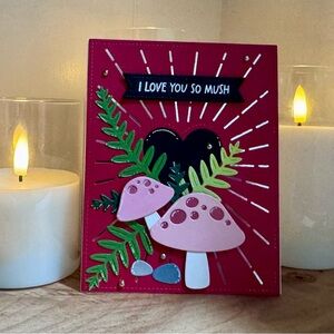 Charming Pink and Green Mushroom Card